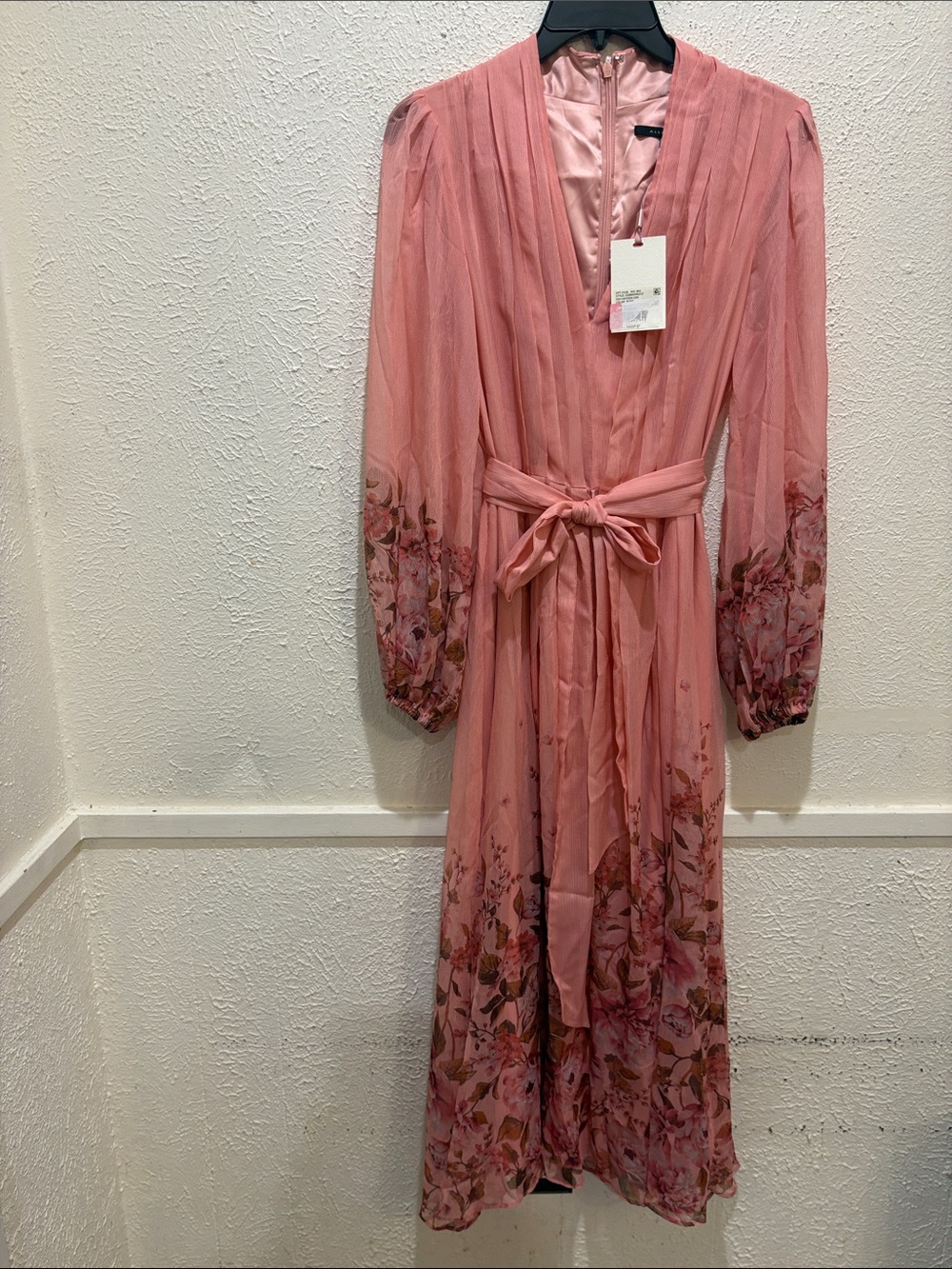 Alex Marie Pink Floral Long-Sleeve Wrap Maxi Dress